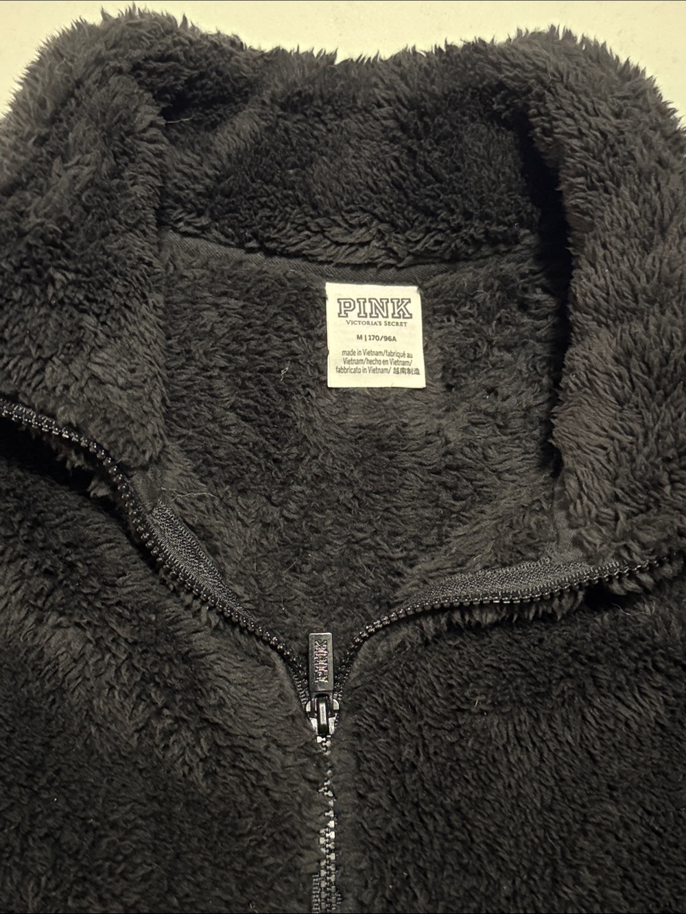 PINK Victoria's Secret Black Teddy Sherpa Zip Jacket